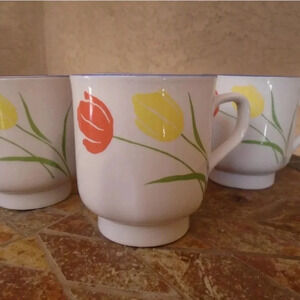Vintage Sango Quadrille 5103 Tulips Coffee Cup Mug Set of Four